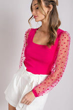 Hot Pink Polka Dot Square Neck Top