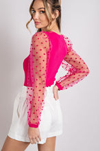Hot Pink Polka Dot Square Neck Top