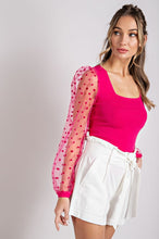 Hot Pink Polka Dot Square Neck Top