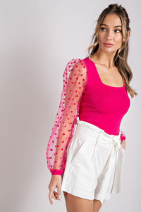 Hot Pink Polka Dot Square Neck Top