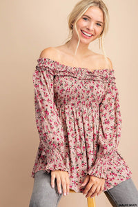 Mauve Multi Ditsy Floral Smocked Top