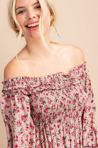 Mauve Multi Ditsy Floral Smocked Top