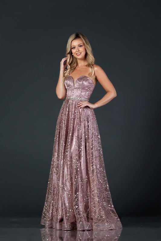 Rose Gold Sweetheart Strapless Sequin A-line Long Dress