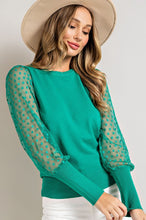 Kelly Green Polka Dot Crew Neck Sweater