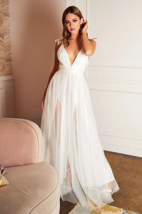 White Tulle Evening Long Dress
