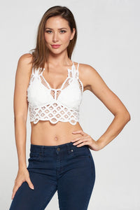 White Padded Crochet Lace Bralette With Double Straps