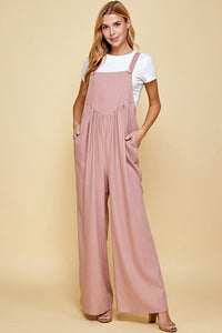 Mauve Shirring Detail Overalls Jumpsuit