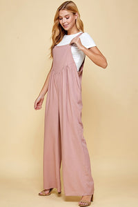 Mauve Shirring Detail Overalls Jumpsuit