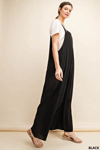 Black Shirring Detail Overalls Jumpsuit Success