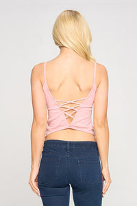 Pink Solid Padded Criss Cross Back Bra Top