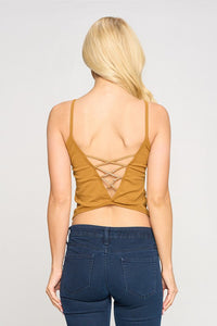 Khaki Solid Padded Criss Cross Back Bra Top