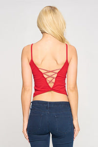 Red Solid Padded Criss Cross Back Bra Top