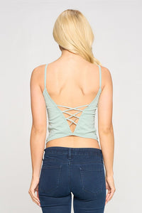 Sage Solid Padded Criss Cross Back Bra Top