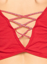 Red Solid Padded Criss Cross Back Bra Top