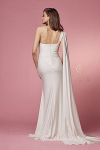 White Party Cocktail One Shoulder Drape Sleeve Mermaid