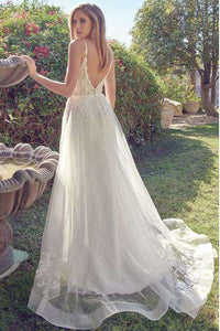 Off White A Line Lace Embellished Bridal Gown
