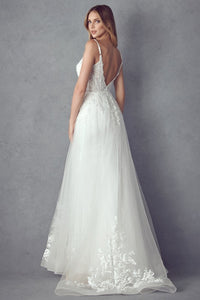 Off White A Line Lace Embellished Bridal Gown