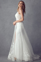 Off White A Line Lace Embellished Bridal Gown