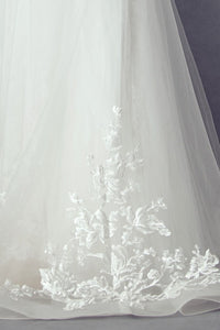 Off White A Line Lace Embellished Bridal Gown