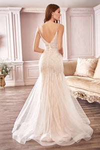 Off White Tulle and Sequin Lace Long Bridal Dress