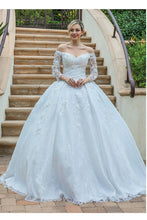 Off White Off Shoulder Long Sleeve Bridal Gown