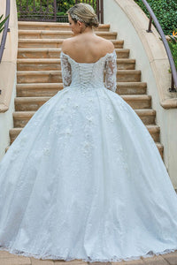 Off White Off Shoulder Long Sleeve Bridal Gown