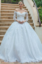 Off White Off Shoulder Long Sleeve Bridal Gown