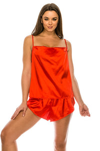 Red Satin PJ Short Set