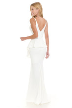 White Wrap Top Strap Peplum Waist Thigh Slit Long Dress
