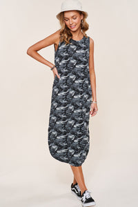 Blue Sleeveless Camo Casual Long Dress