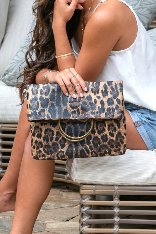 Leopard Fold-over O-ring Clutch
