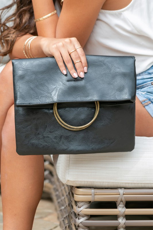 Black Fold-over O-ring Clutch