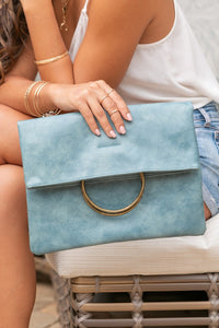 Blue Fold-over O-ring Clutch