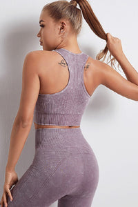 Purple Round Neckline Seamless Racer Back Sporty Bra
