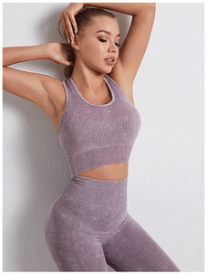 Purple Round Neckline Seamless Racer Back Sporty Bra