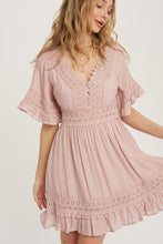 Pink V-neck Lace Trim Dress