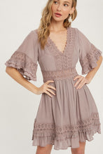 Mauve V-neck Lace Trim Dress