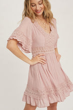 Pink V-neck Lace Trim Dress