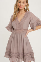 Mauve V-neck Lace Trim Dress