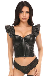 Black Faux Leather Bustier Top w/Ruffle Sleeves