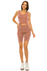 Blush Crop Tank Top Biker Short Set