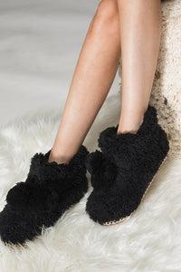 Black Cozy Booties Slipper With Ball Accent