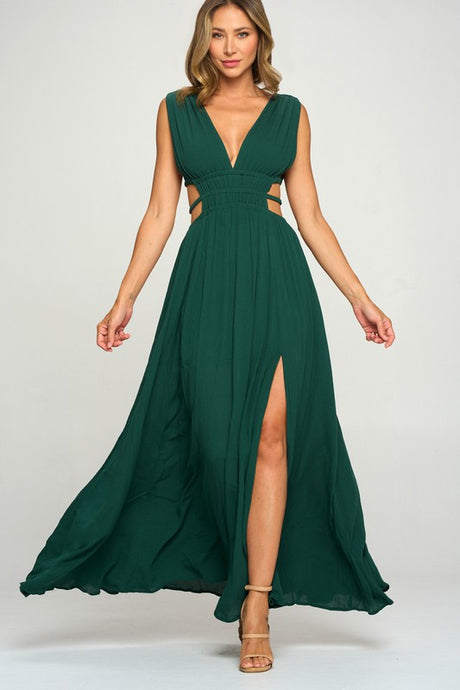Hunter Green Athena Solid Maxi Dress