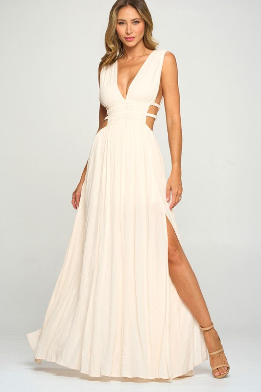 White Athena Solid Maxi Dress