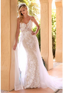 Off White Lace Wedding Gown With Overskirt