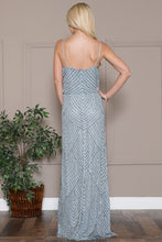 Dusty Blue Sequin Overlay Spaghetti Straps Gown