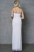 White Sequin Overlay Spaghetti Straps Gown