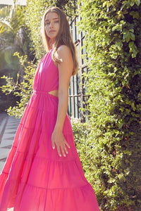 Fuchsia Maxi Cutout Dress With Pockets