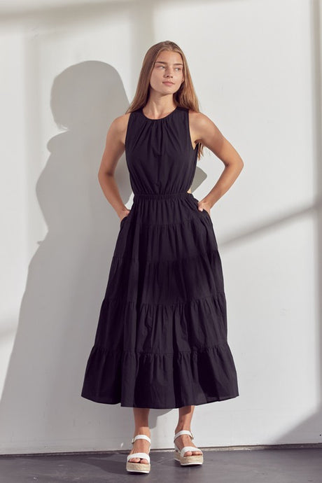 Black Maxi Cutout Dress With Pockets
