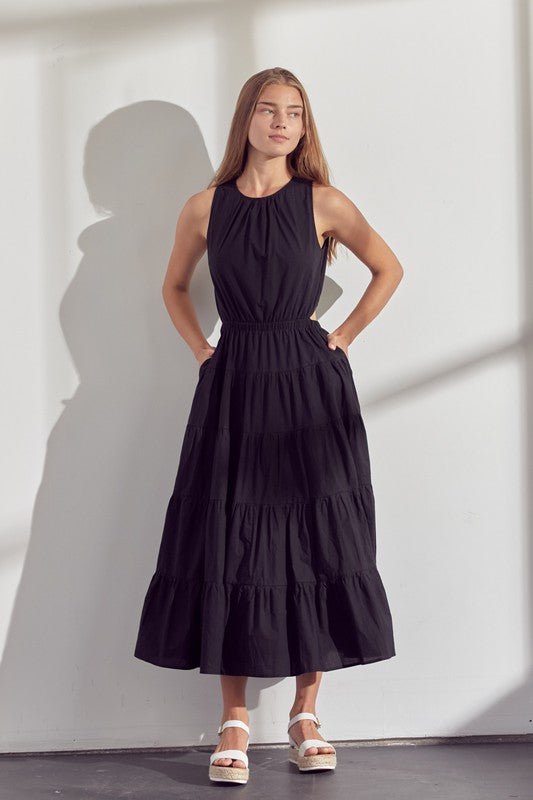 Black Maxi Cutout Dress With Pockets